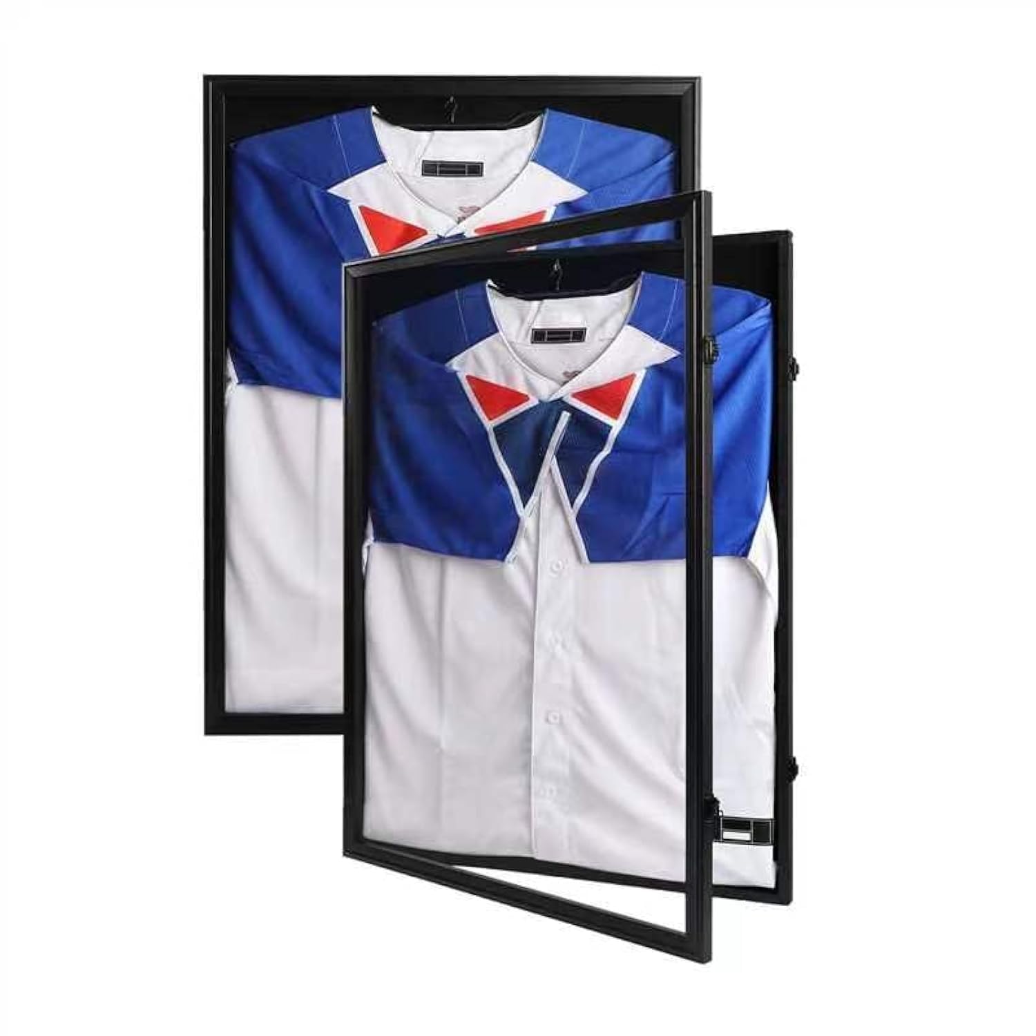 IHEIPYE Jersey Frame Display Case Black Lock-2Pack,Large Shadow Box Lockable with 98% UV Protection Acrylic and Hanger for Baseball Basketball Football Soccer Hockey 2XL Sport Jersey Shirt Image