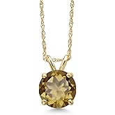 Gem Stone King 14K Yellow Gold Whiskey Quartz Pendant Necklace for Women | 1.25 Cttw | Gemstone Birthstone | Round 7MM | With 18 Inch Chain