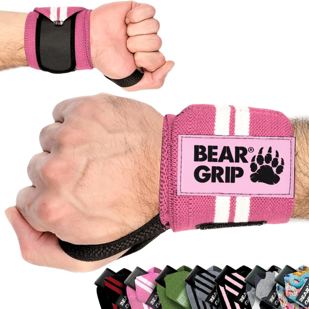 BEAR GRIP - Weight lifting wrist support wraps (Sold in pairs) (BABY-PINK)