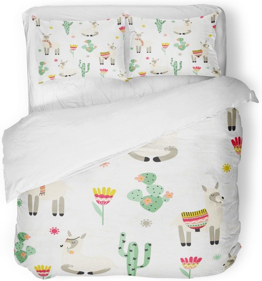 SanChic Duvet Cover Set Llama Alpaca South America's Lama Cactus on Cute Peru Baby Decorative Bedding Set 2 Pillow Cases King Size