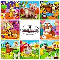 Wooden Jigsaw Puzzle for Kid Age 3 2 4 2-4 Year Old, 9 Piece Toddler Children Puzzle Set (8 Puzzles), Preschool Educational Puzzle for Boy Girl