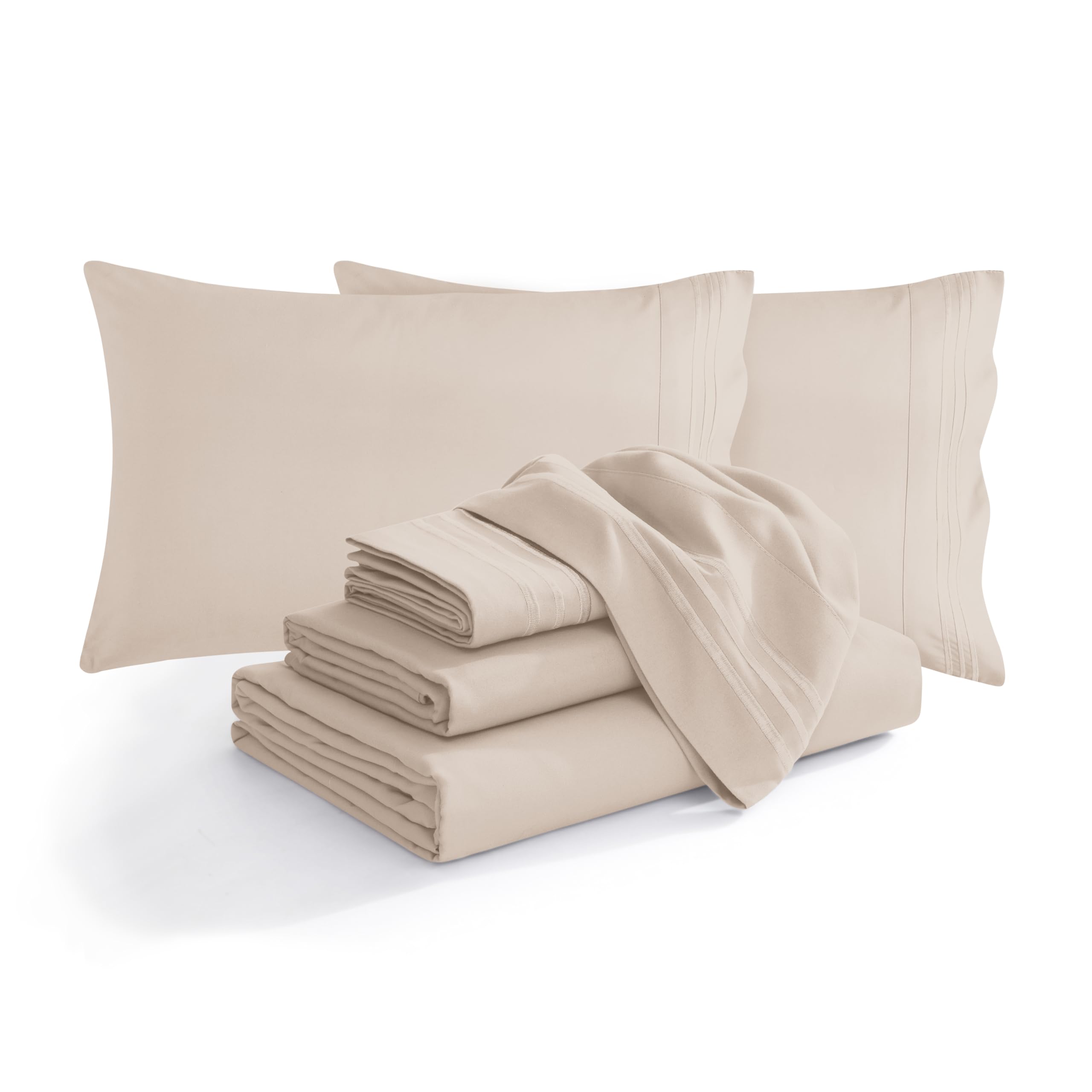 Elegant Comfort Luxury Soft 1500 Thread Count Egyptian 6-Piece Premium Hotel Quality Wrinkle and Fade Resistant Cozy Bedding Set, Easy All Around Elastic Fitted Sheet, Deep Pocket, King, Cream