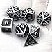 Set of Solid Metal Dice-Shiny Silver with Black Enamel-DND Dice Set-Polyhedral Dice Set-RPG Dice Set