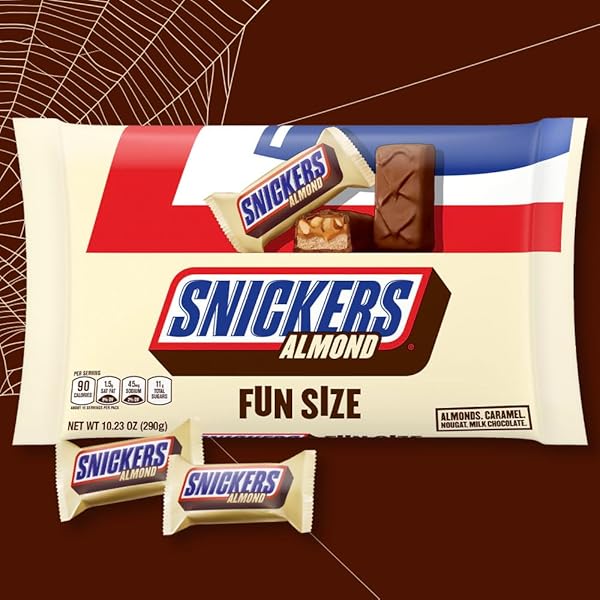 SNICKERS ALMOND FUN SIZE HALLOWEEN CHOCOLATE BARS INDIVIDUALLY WRAPPED, 10.23 OZ