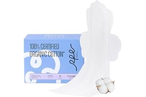 RPE LIFE 100% Organic Overnight Pads for Women, Ultra Thin Extra Heavy Flow Sanitary Pads with Wings Cotton Menstrual Pad Extra Coverage Period Pad Super Absorbency Feminine (Overnight, Size 5, 12 Ct)