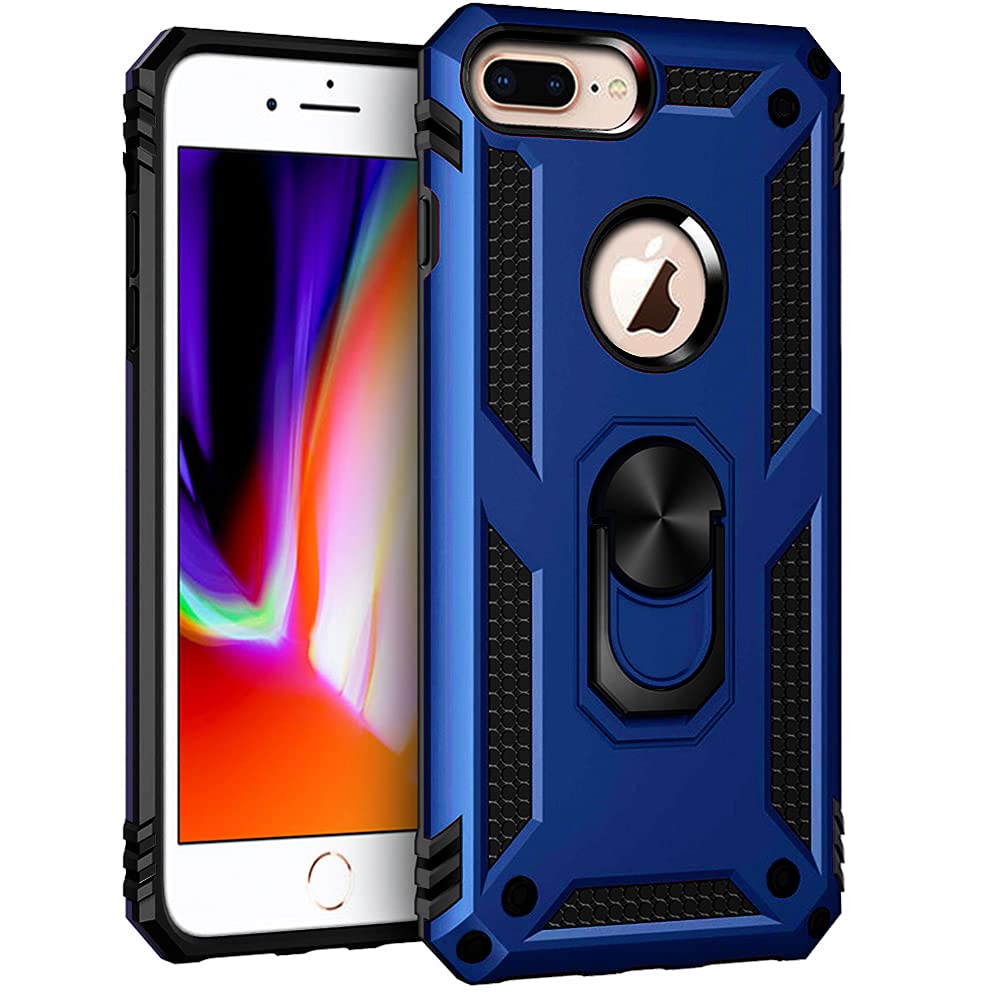 Korecase Cover for iPhone 7 Plus & 8 Plus Phone Case with Ring Kickstand, Military Shokckproof Cover Dual Layer Protective Armor for Apple iPhone 8 Plus/7Plus Case Blue