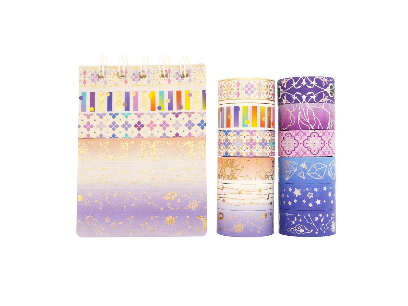 YUBBAEX Poetic Gold Washi Tape Set VSCO Floral Silver Foil Masking Tape Decorative for Arts, DIY Crafts, Bullet Journal Supplies, Planners, Scrapbook, Card/Gift Wrapping -15mm- (Purple Night 12 Rolls): Industrial & Scientific
