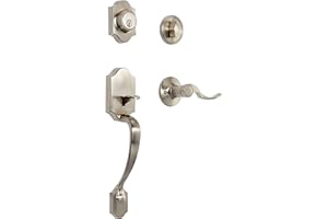 Amazon Basics Front Door Lock Set, Handleset with Shelby Lever, Level Door Handle, Exterior, Single Cylinder Packs, Satin Nickel, 1-Pack