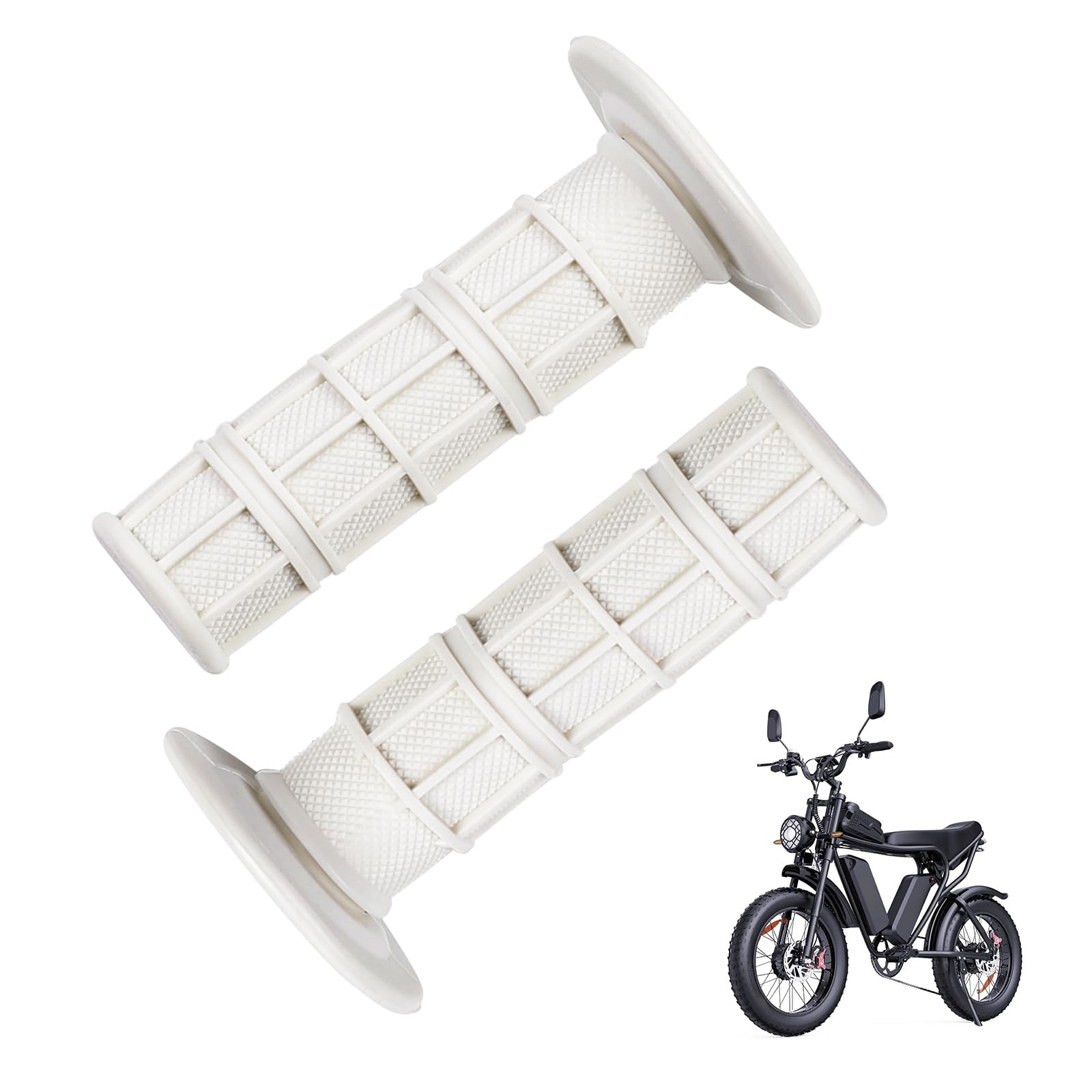 Photo 1 of 1 Pair Bike Handlebar Grips Compatible with Ridstar q20, 7/8" 22mm 24mm Motorcycle Hand Grips, Soft Rubber Motorcycle Grip, with Non-Slip Half Waffle, White Grip for Dirt Bike, Bicycle Accessories