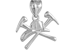 CLADDAGH GOLD Fine .925 Sterling Silver Firefighter Axes & Helmet Charm Fire Department Pendant