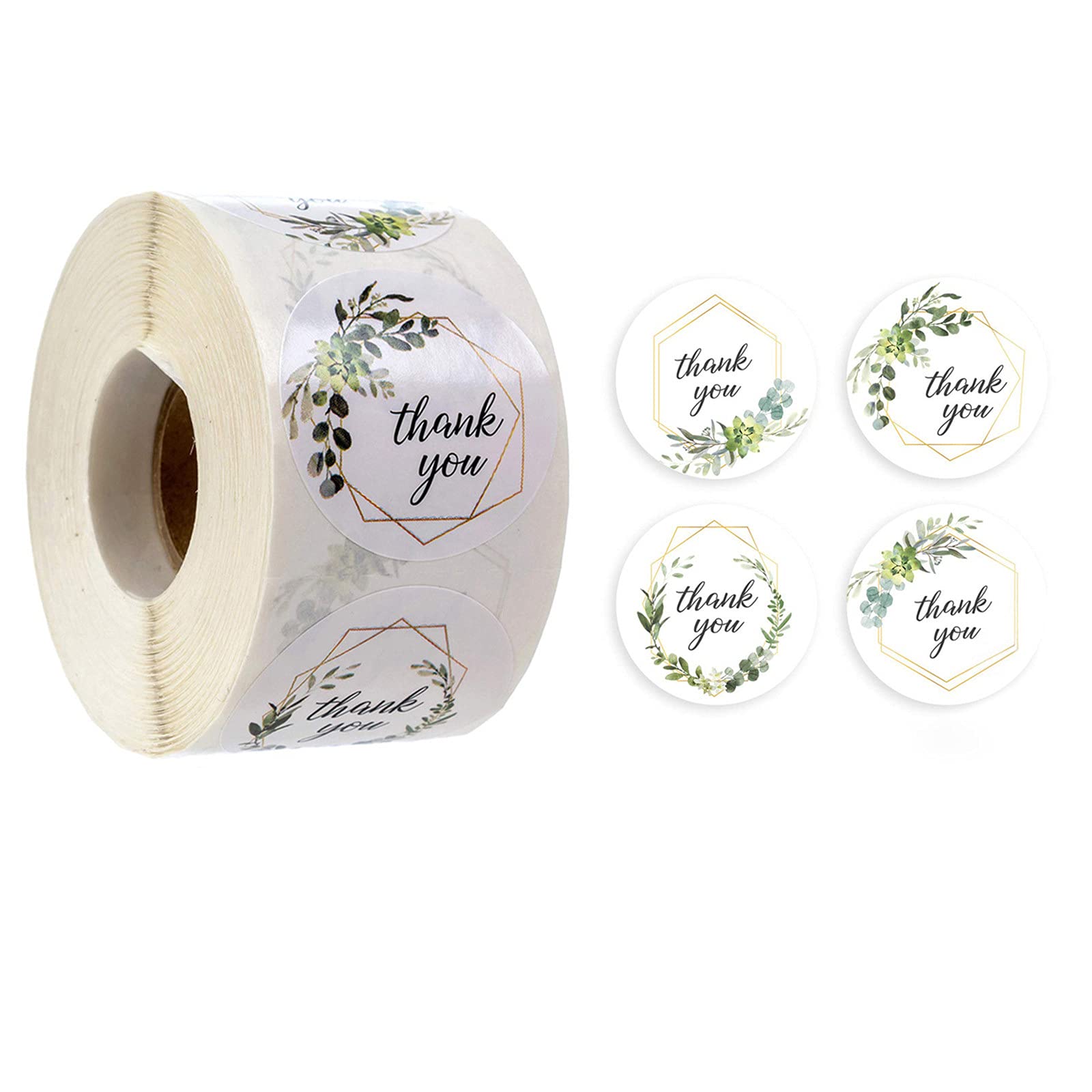 1000 Round Thank You Stickers for Your Business Purchases, Wedding Labels (1000pcs - Round Green Leaf)