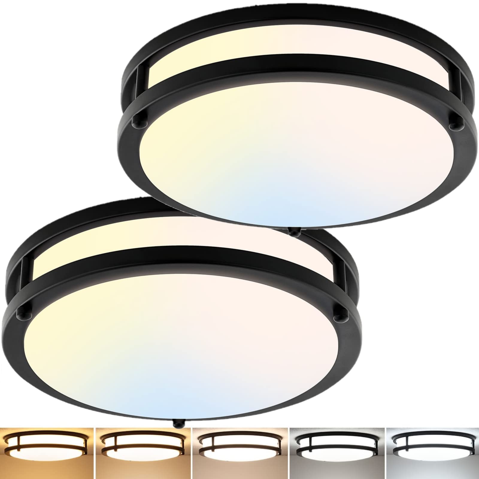Photo 1 of 2-Pack 10Inch 30W LED Flush Mount Ceiling Light Fixtures Black, Ultra Bright 3200LM Dimmable Ceiling Lights, 5CCT 2700K 3000K 4000K 5000K 6500K, Ceiling Lamps for Kitchen Hallway Bedroom Bathroom