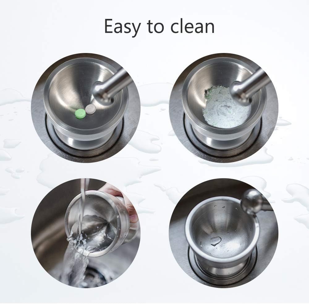 Mortar and Pestle, Sopito 18/8 Stainless Steel Spice Grinder Pill Crusher with Lid for Crushing Grinding Ergonomic Design with Anti Slip Base and Comfy Grip: Kitchen & Dining