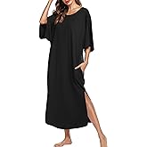Ekouaer Women's Nightgown Short Sleeve Sleepshirt Long Loungewear Casual Maxi Lounge Dress House Dresses with Pockets
