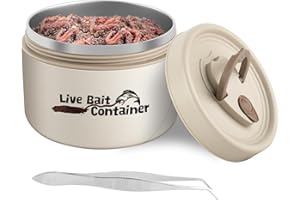 TAZKZZY Fishing Bait Container with Handle, Insulation Design and Breathable Hole, Stainless Steel Live Bait Storage Tank, Worm Container for Nightcrawlers, Keeps Live Bait Fresh and Alive, 600ML