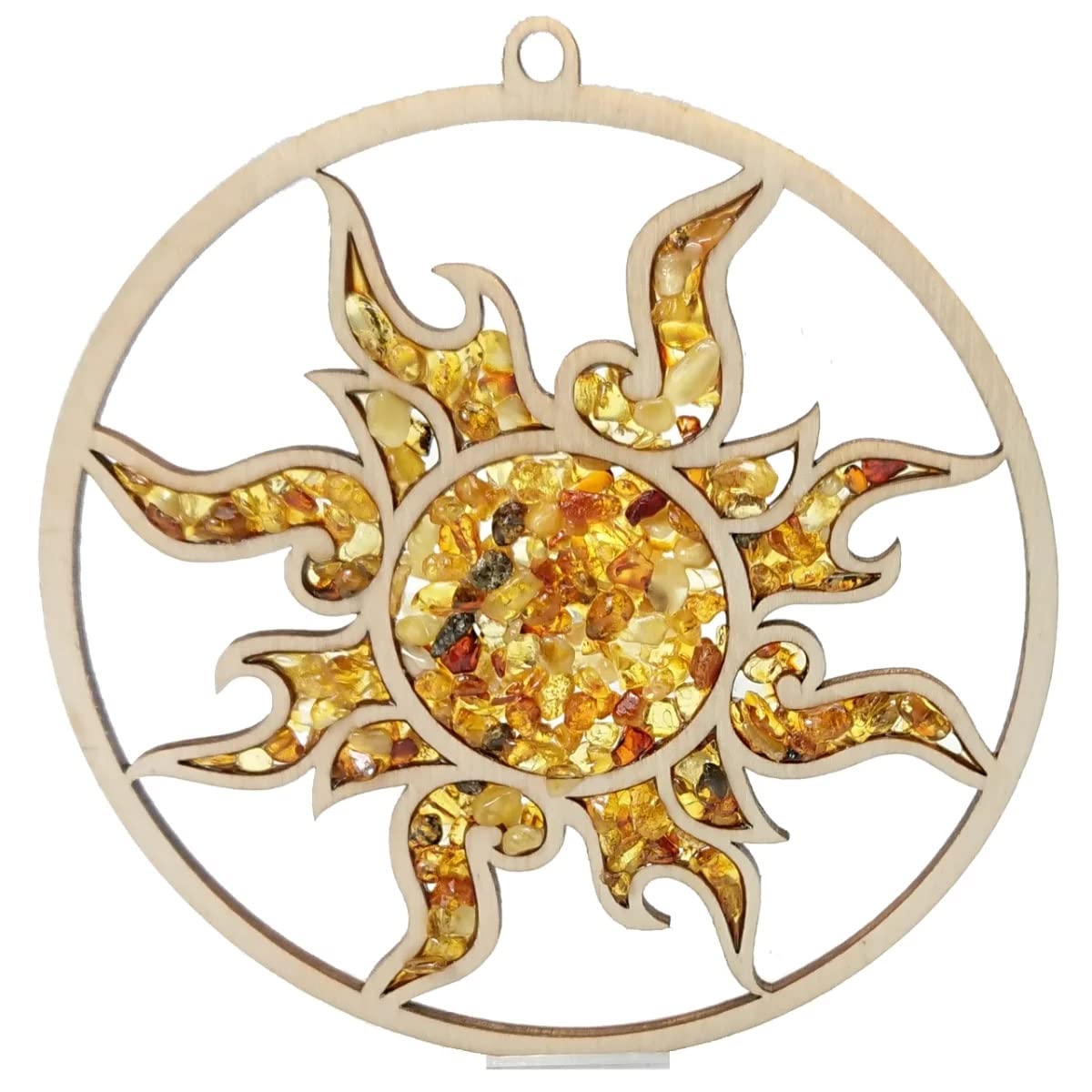 Window Decoration Sun Catcher Amber in Birch Wood Sun III Diameter 11 cm Including Gift Packaging
