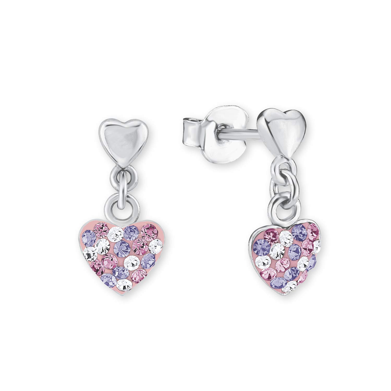 Prinzessin Lillifee earrings 925 Sterling silver girls' children's earrings, with Preciosa, 1.2 cm, silver, heart, comes in jewelry gift box 2013169