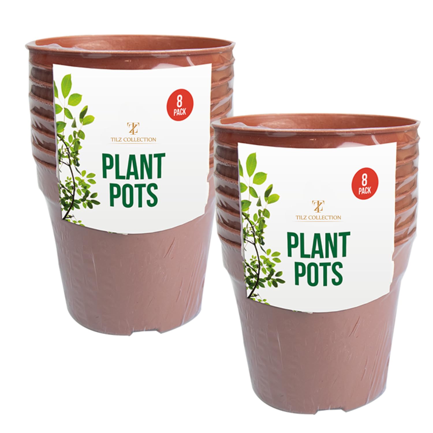 Tilz Plastic Plant Pots – Gardening Pots for Indoor and Outdoor Plants - Home Decor Plastic Terracotta - Indoor Outdoor Plant Pots 8pk (set of 2) (Garden, 16, count)