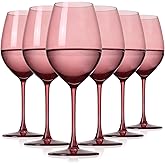 comfit Rose Red Wine Glass Set of 6-19oz,Hand Blown Crystal Colorful Wine Glass with Long Stem for White & Red Wine,Beautiful Glassware for New Year,Wedding,Birthday,Party,Gift Set for Wine Lovers