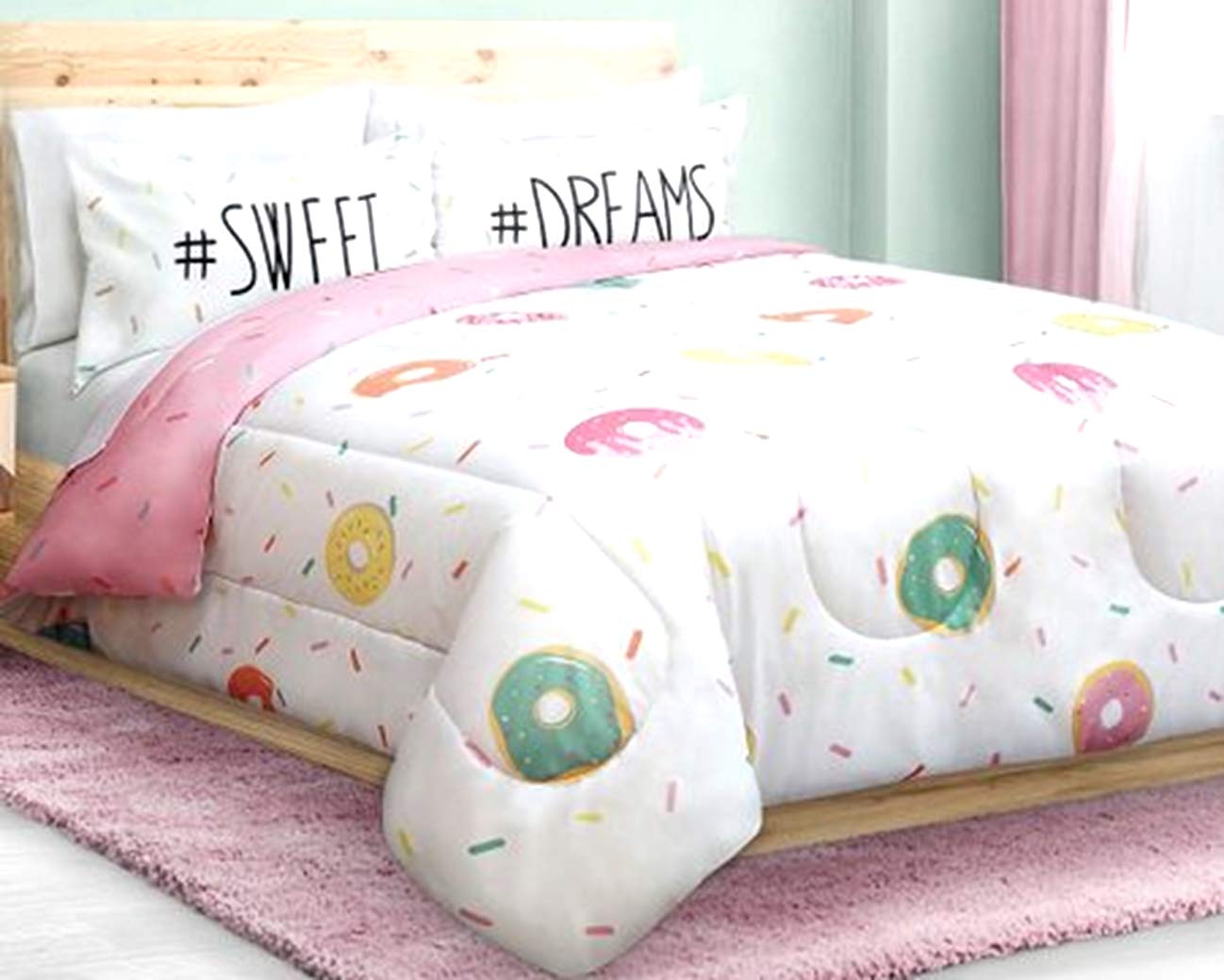 Safdie & Company Dream Collection, White Donut Sprinkles Sweet Dreams Twin Reversible Comforter Set