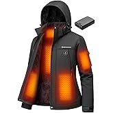 Brimekey Graphene Ski Heated Jacket for Women with 20000mAh Battery Pack Fleece Lining Womens Heated Coat Waterproof Winter