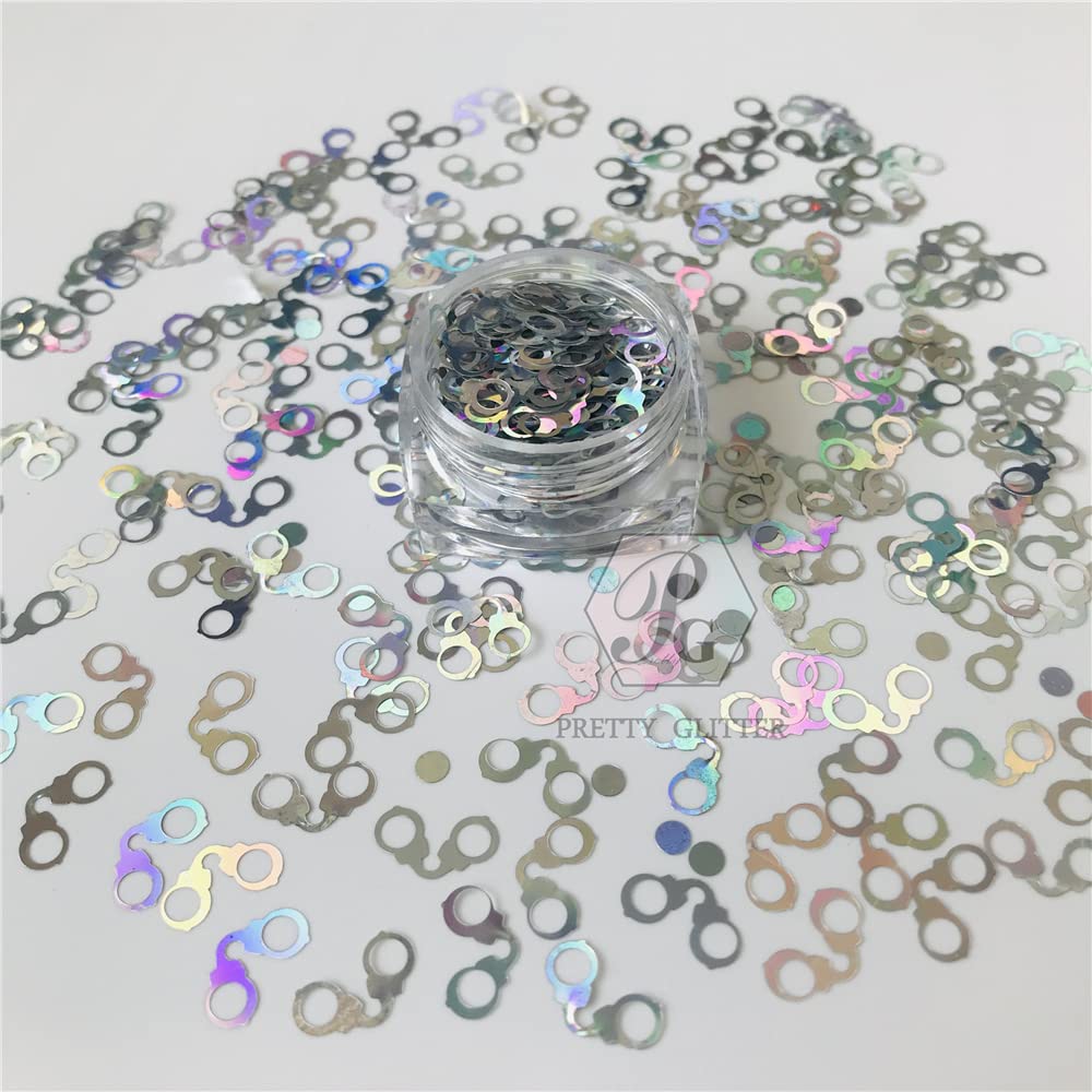 10 Grams/Pack - Sliver Special Handcuffs Shape Holographic Glitter - Festival Rave Beauty Makeup Face Body Nail Art Craft Decoration LB100
