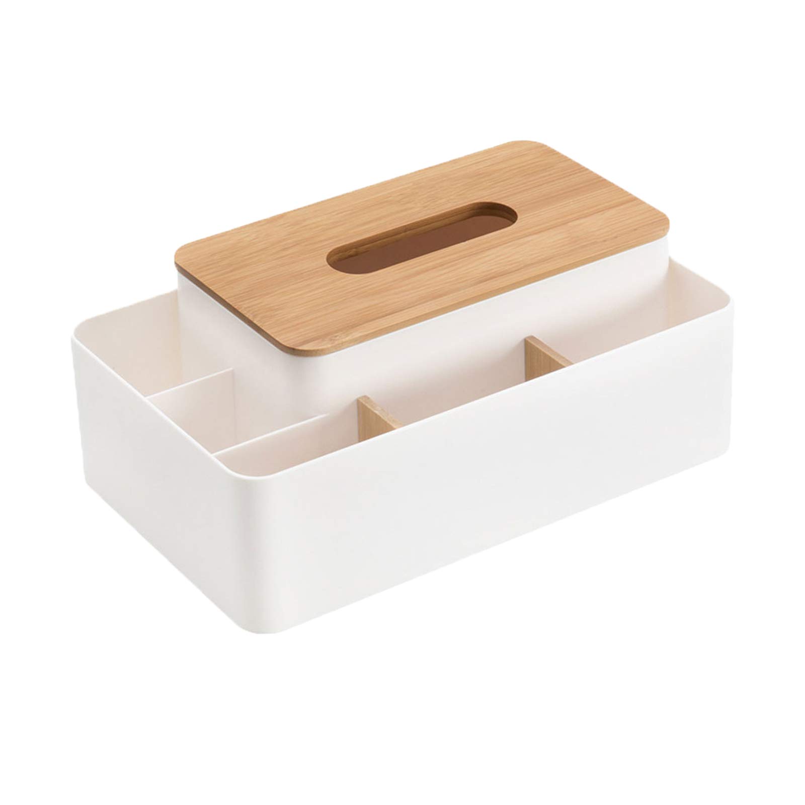 tooloflife Tissue box holder Plastic Dispenser Rectangular with Storage for Tissues Napkins Kitchen Dining Bathroom Table Desk Car Tissue Holder with Wooden Cover Small Compartments