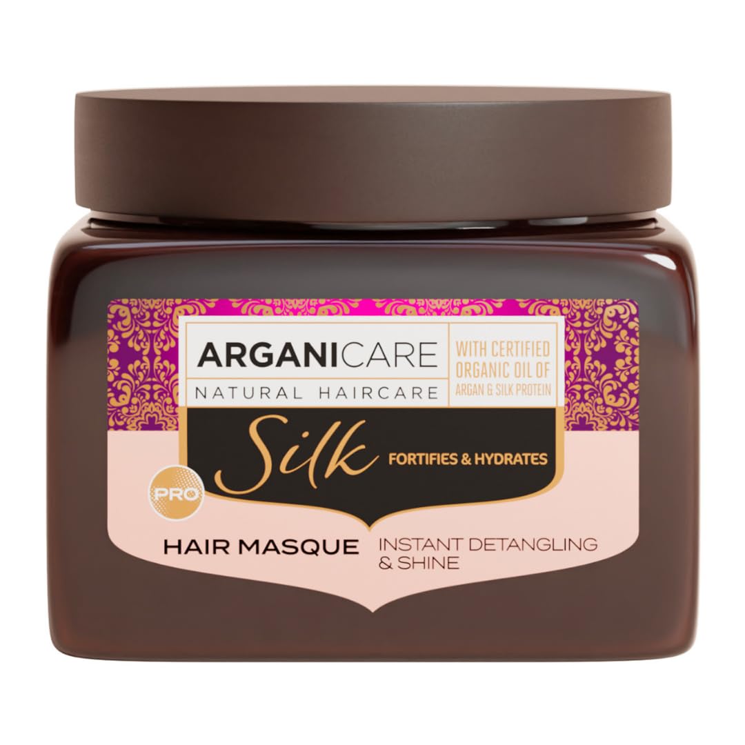 Arganicare | Silk Protein Strengthening Hair Masque | All Hair Types | Intensive Conditioning Mask with Argan Oil | Smoothness, Shine and Manageability | 500 ml