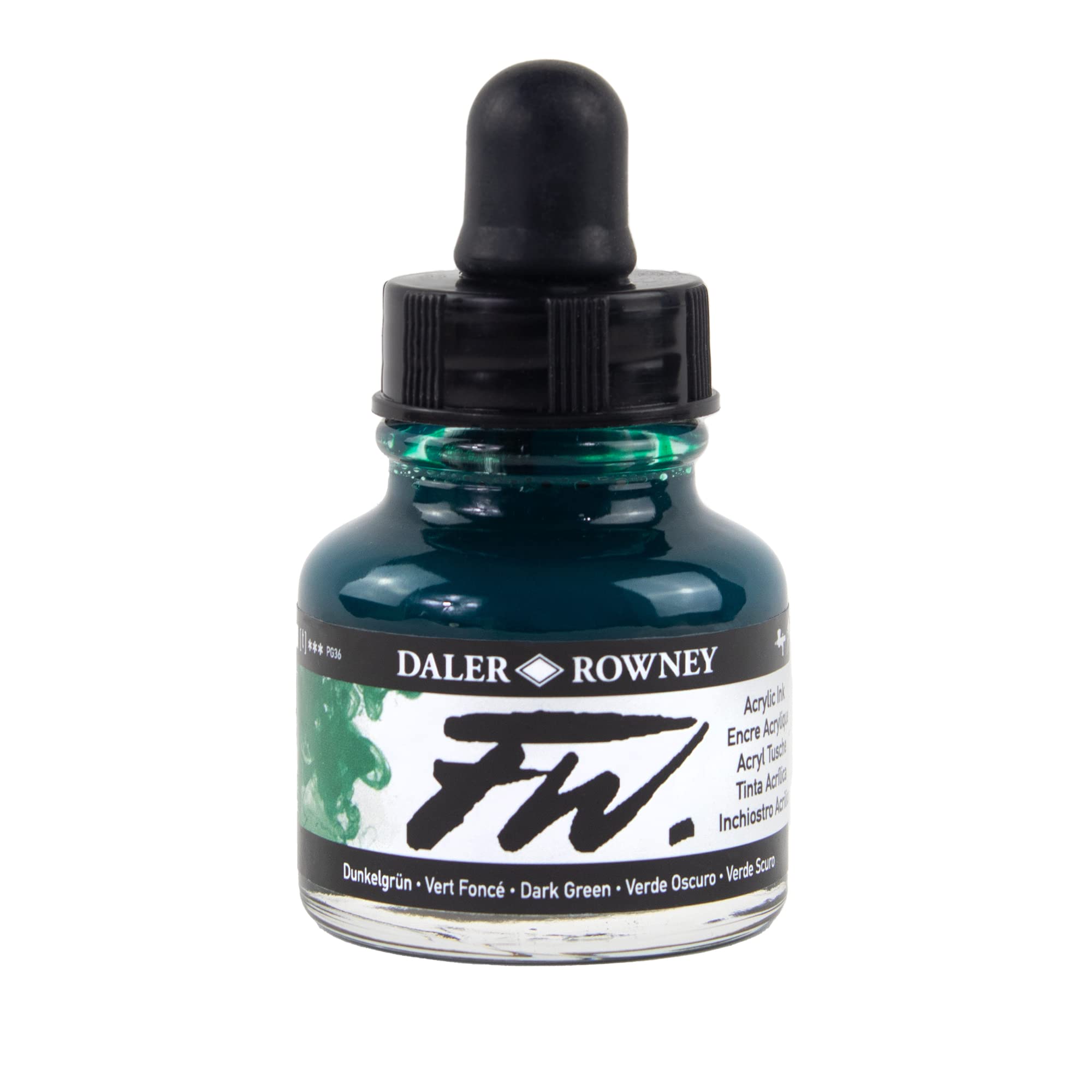 Daler-Rowney FW Acrylic Ink, Glass Bottle with Dropper, 1oz - 29.5 ml, Dark Green