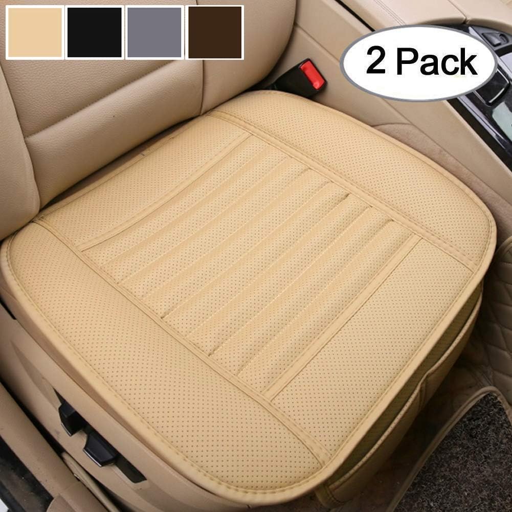 Big Ant Car Seat Cushion, 2PC Breathable Car Interior Seat Cover Cushion Pad Mat for Auto Supplies Office Chair with PU Leather(Beige)