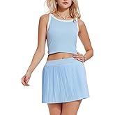 AFZ Women Tennis Skirt Athletic Sets 2 Piece Colorblock Golf Outfit Pickleball Dress with Bra and Shorts