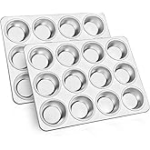 TeamFar 12-Cup Muffin Pan, Stainless Steel Cupcake Pans Muffin Tin Set for Oven Baking Mini Brownies Quiches Tarts, Non Toxic & Regular Size, Dishwasher Safe – Set of 2