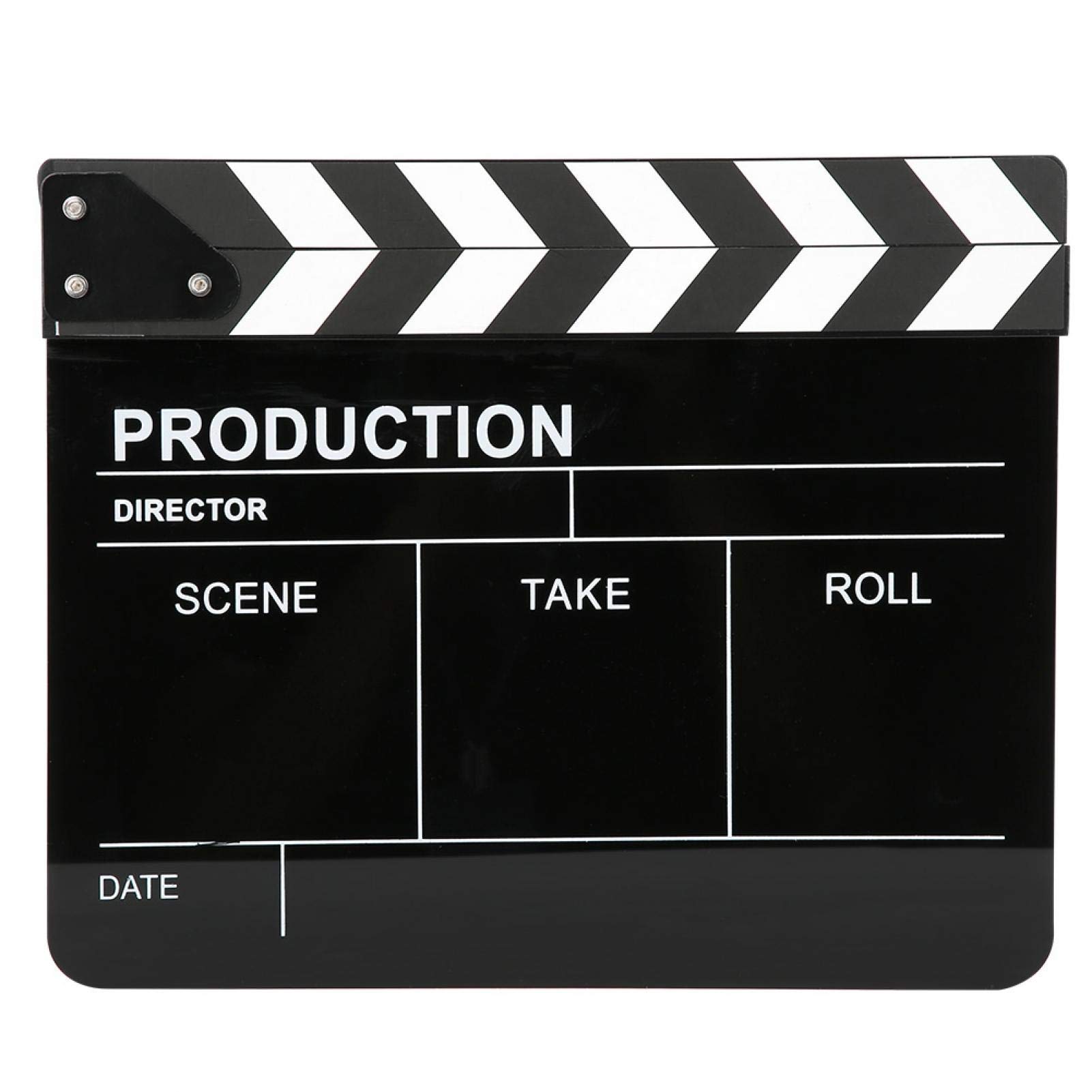 Clapperboard Film,30x25CM Acrylic Clapperboard Director Professional Movie Film Action Clap Movie Film Clap Board Photography Tool(White Stripe Black Board)
