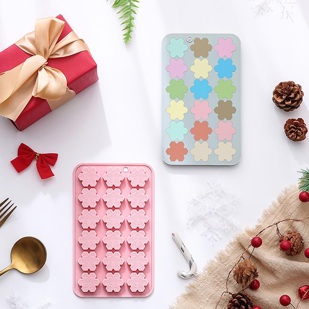 2 Pcs Christmas Chocolate Molds Snowflake Candy Mold Mini Xmas Tree Silicone Mould Christmas Baking Molds for Jello, Candy Cane, Ice Cube, Gummy, Biscuit