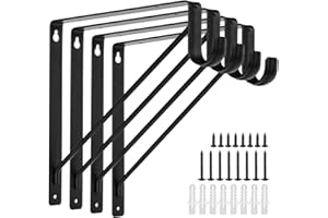 AYAYGD 4PCS Heavy Duty Black Closet Rod Brackets 11 x 11 Inch,1-3/8Inch Diameter Shelf and Rod Bracket Holder for Home and Closet Decor, Wall Mount Closet Pole Supports Bracket Hook with Screws