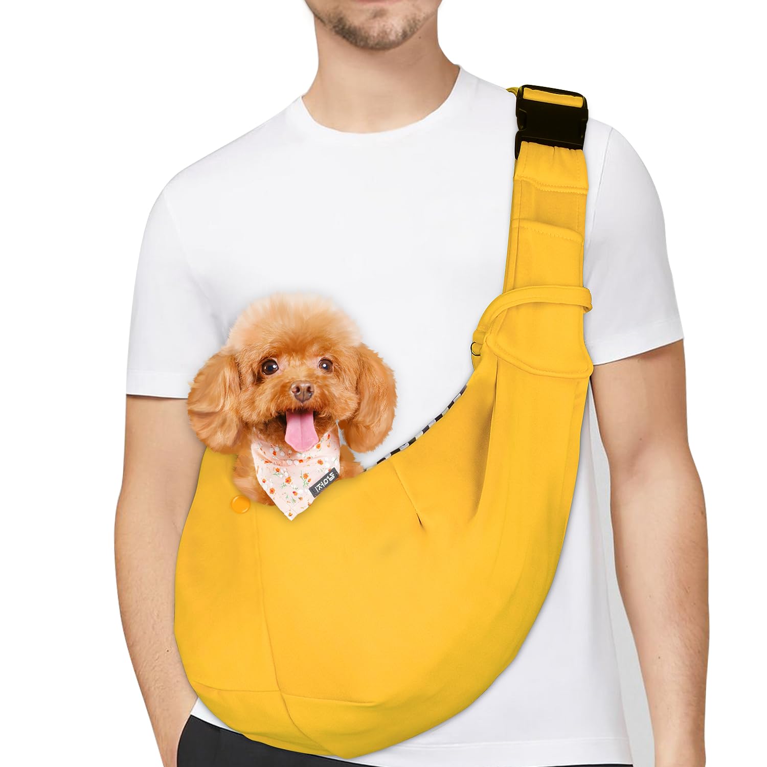 PETLOFT Puppy Sling, Dog Sling, Cat Sling, Adjustable Puppy Sling Carrier with Collar Hook for Small Pets up to 4.99kg, Yellow