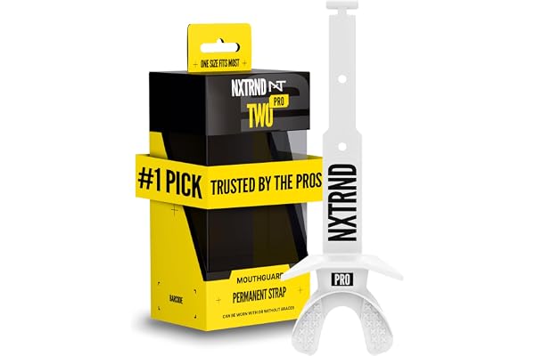 Nxtrnd Two Pro Football Mouth Guard, Permanent Strap, Fits Adult & Youth (White)