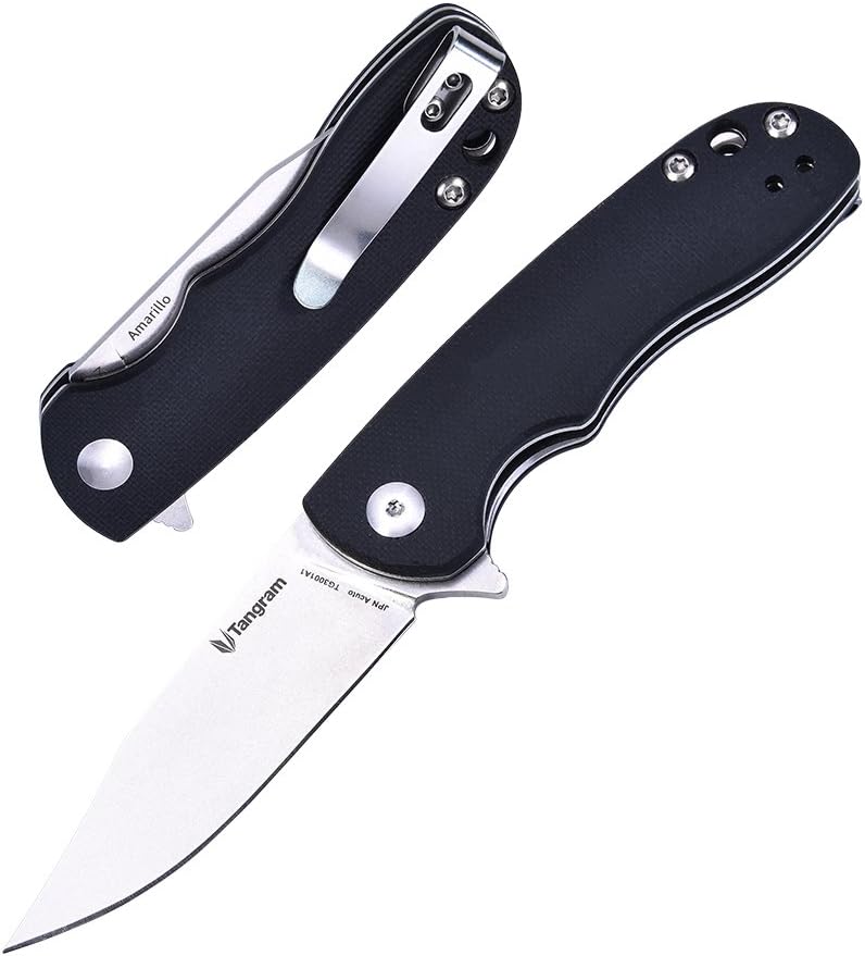 TANGRAM Tactical Knife Mini Pocket EDC Flipper G10 Handle Every Day Carry for Outdoor Survival AZO Amarillo