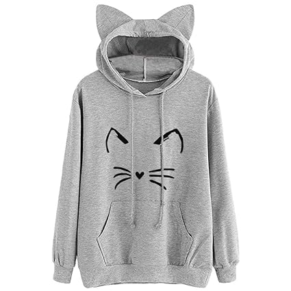 ABsoar Sweatshirt Frauen Kapuzenpullover Katzenohr Pullover Langarm Hoodie Sweatshirt mit Kapuze Pullover Tops Bluse
