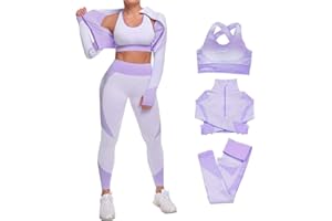 Veriliss 3pcs Seamless Outfit Workout Sets Gym for Women, Fitness Sports School Running Clothes Yoga Sportswear