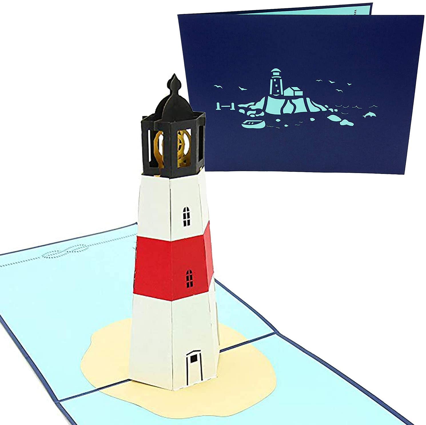 PopLife® Lighthouse Island 3D Pop Up Greeting Card for All Occasions - Travellers, Coastal and Adventure Lovers - Folds Flat for Mailing - Birthday, Mother’s Day, Graduation, Retirement, Anniversary