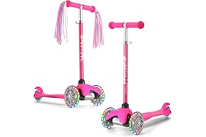 DADDYCHILD Kids Scooter - Scooter for Kids 3-6 Adjustable Height -3 Wheel Scooter for Kids Ages 3-5 Boys & Girls- Kids Three Wheel Scooter with Light Up LED Wheels Made for Stable Ride