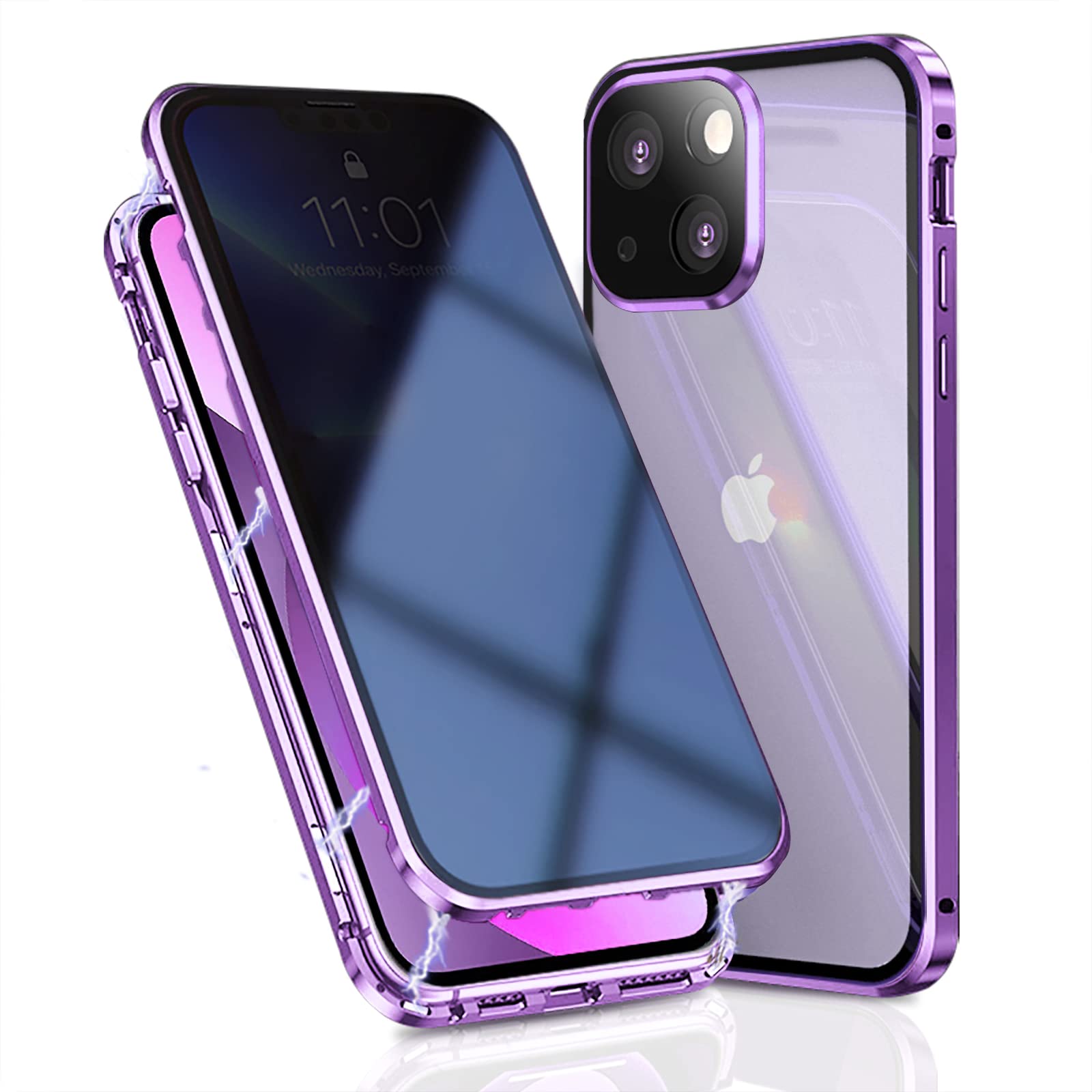 OMGZONE Privacy Case for iPhone 14 Magnetic Cover,Screen Protector built-in Anti-peep Tempered Glass Full Cover with Camera Protector,360 Degree Metal Bumper Case for iPhone 14,Purple — image 1