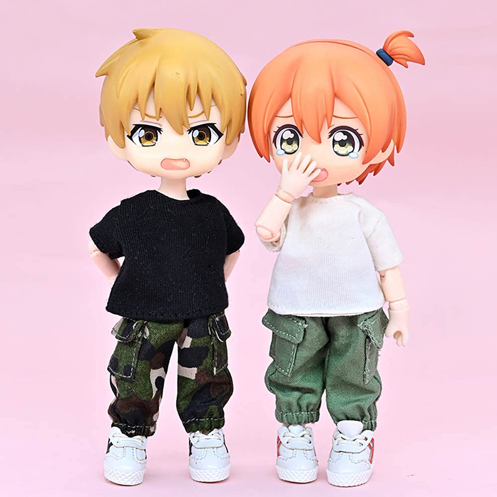 niannyyhouse T-Shirt + Pants 2-Piece Set Camouflage Overalls Solid Color T-Shirt 1/12 BJD OB11 Doll 4.3 inches (11 cm) Body Figure Accessory (Black)
