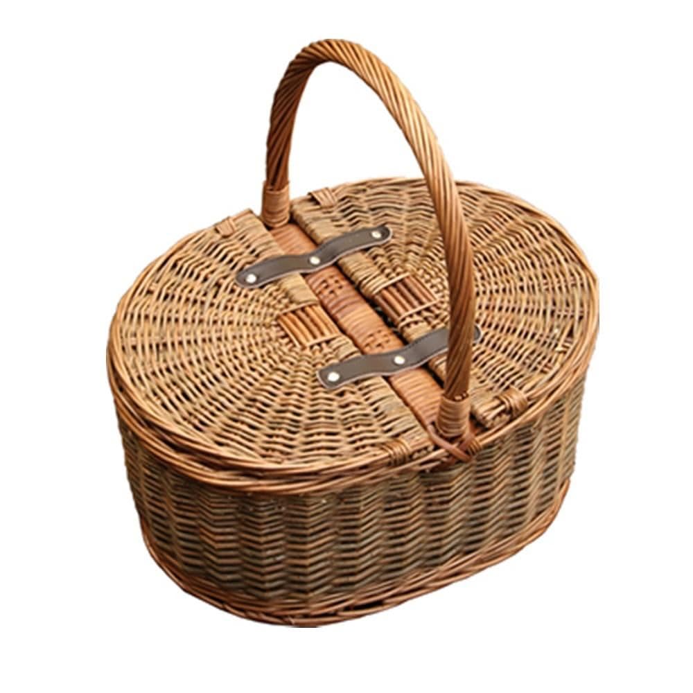 Red Hamper H018/HOME Two Tone Oval Picnic 2 Lids Empty Picnic Basket, Brown, 35 x 38 x 20 cm