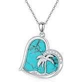BETHZA Turquoise Palm Tree Necklace 925 Sterling Silver Natural Blue Turquoise Heart Pendant Summer Beach Necklace Genuine Gemstone Jewelry Gifts for Women