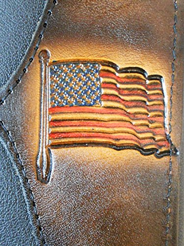 Hilltop Leather Company Mens Handcrafted Leather Trifold Wallet American Flag USA