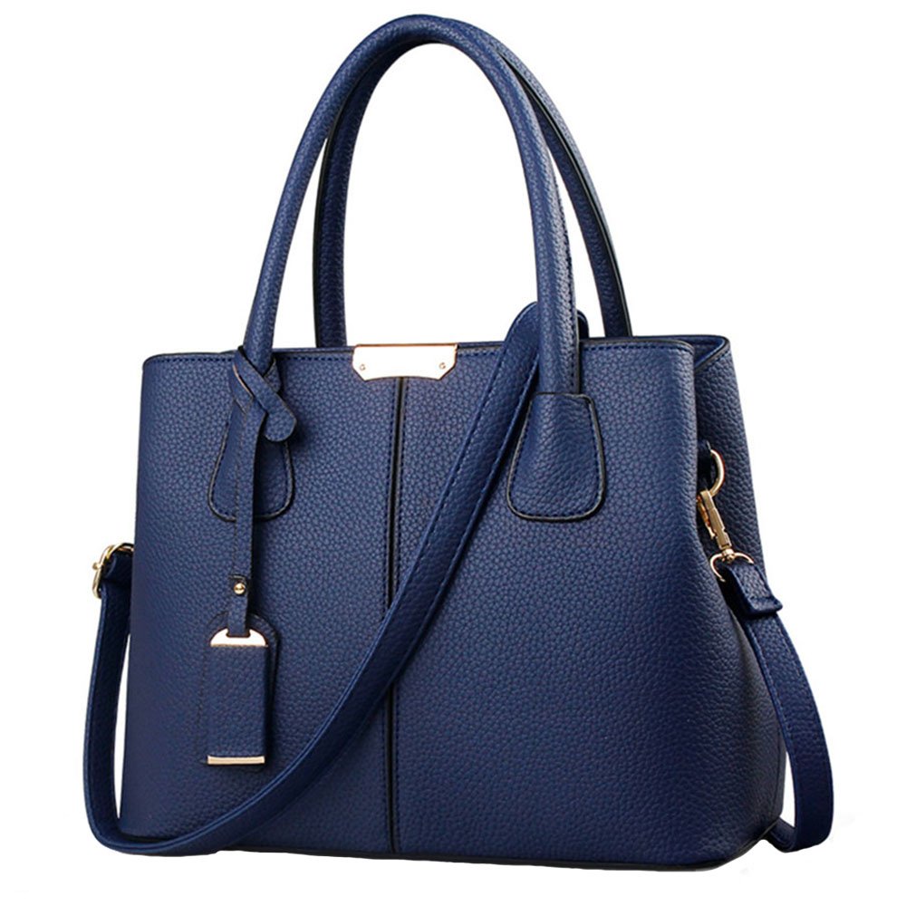 FiveloveTwo Women Classy Satchel Handbag Tote Purse Handle Bag Shoulder Bag Darkblue