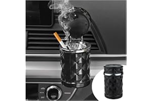 SMILFUY Portable Car Ashtray with Lid, Detachable Smokeless Self-Extinguishing Cigarette Ashtray, Mini Vehicle Trash Can Auto Ashtray with LED Blue Light for Car Air Vent Cup Holder Home Office (Black)