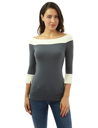 PattyBoutik Damen Kontrastfarbe 3/4 Ärmel Bluse